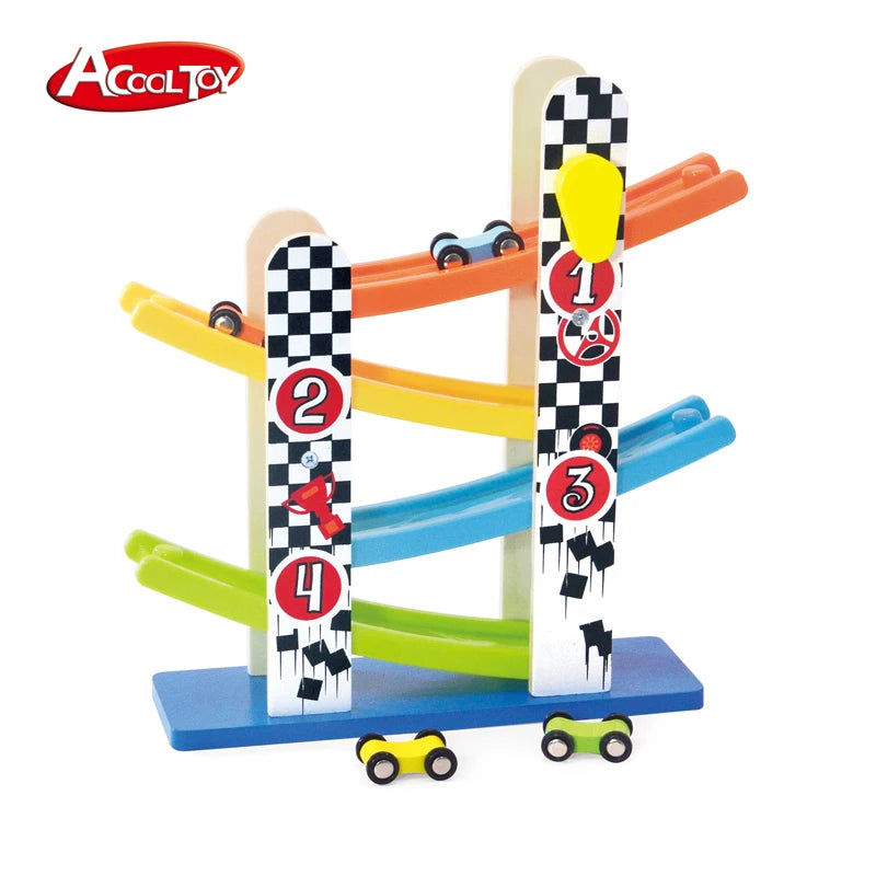 Beautiful and Fun Wooden Racing Drop and Go Ramp Racer with 4 Cars Game Event Supplies Toys