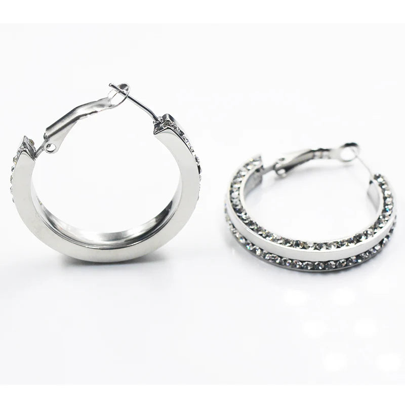 BMZ 2026 Stainless New Full Crystal Fashion Lady Hoop Earring