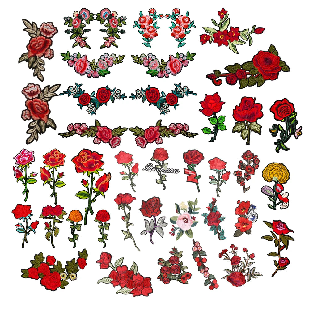 Good Quality Hot Sale New Big Peony Large Rose Design Iron on Embroidery Flower Patches for Woman Clothing