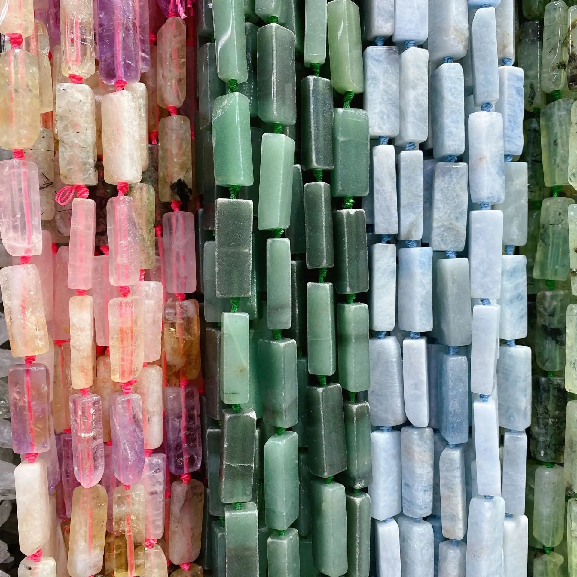 Natural Pink Lemon Crystal Semi-Finished Loose Beads Rectangular Strips for DIY Bracelet Jewelry Accessories Engraving for Love