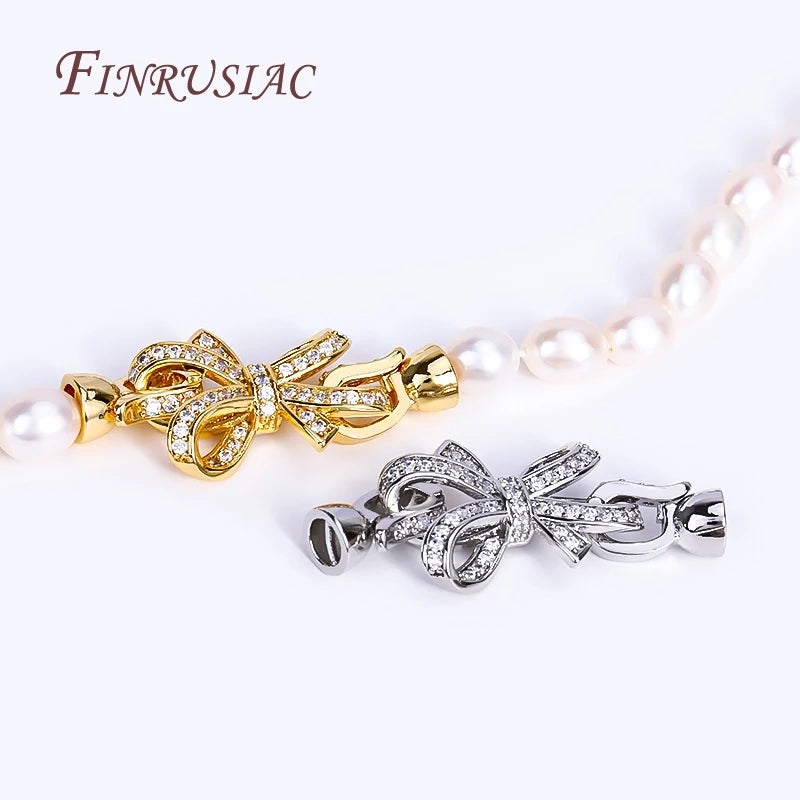 Handmade 18K Gold Plated Zircon Beads Fastener End Clasps for DIY Necklace Making Bowknot Connector Clasps Jewelry Components