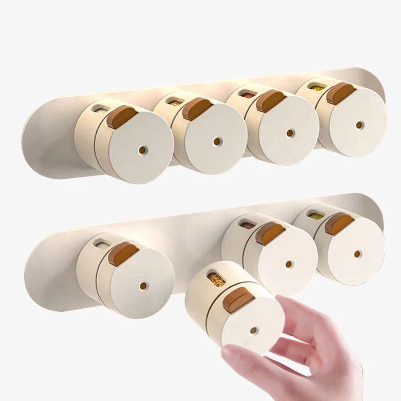 Wall Mounted Kitchen Organizer Plastic Magnetic Spice Jar Storage Rack Seasoning Container Holder With Lid