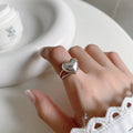 VIANRLA Rhodium Plated Open Ring 925 Sterling Silver Puff Heart Open Ring Double Band Adjustable Ring