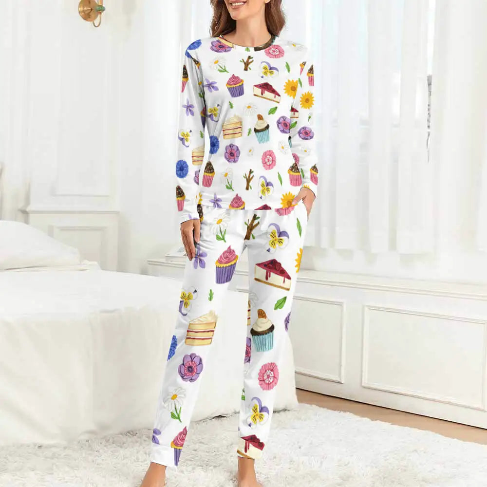 Custom Pattern Print Women's Pajama Set 2 Piece Womens Long Sleeved Pajama Sets