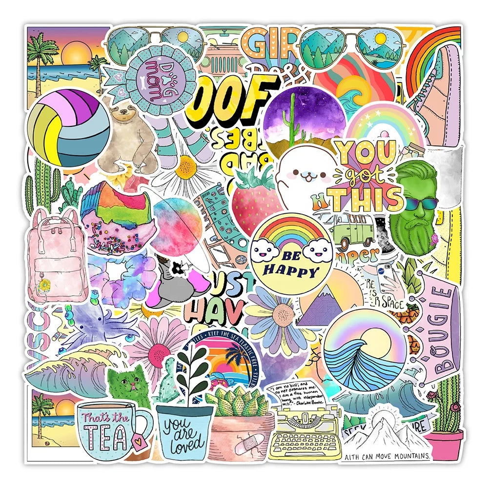 100Pcs Vsco Fresh Happy Letter Words Stickers for Girl Skateboard Luggage Laptop Diy Decor Graffiti Sticker Label