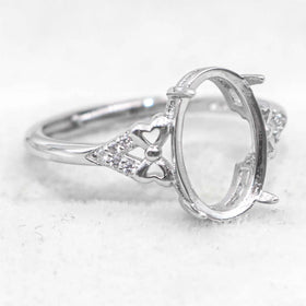 Sterling Silver 8*12mm Semi Mount Ring Empty Frame Blank Support Setting S925 Base Holder Without Center Stone for DIY Inlay