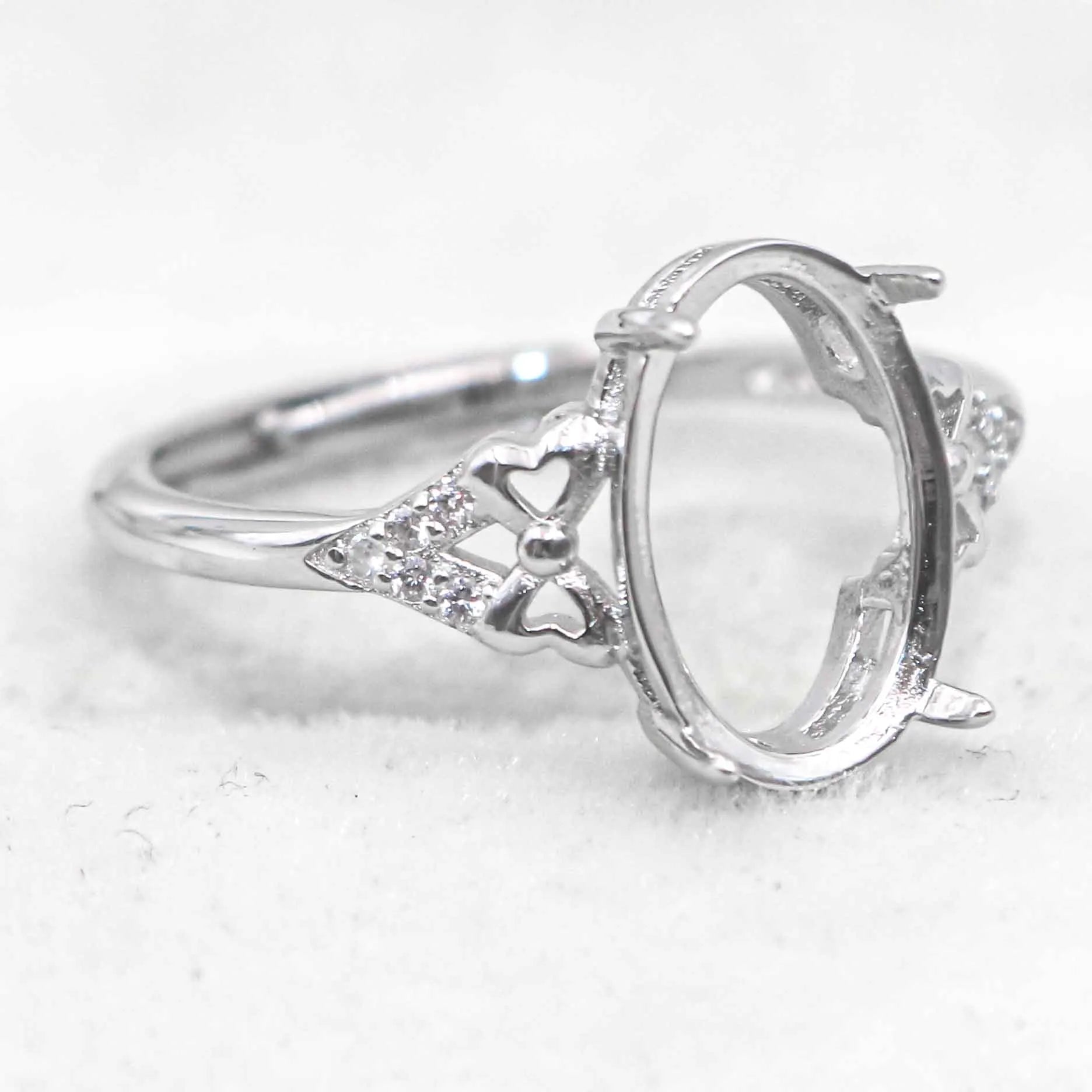 Sterling Silver 8*12mm Semi Mount Ring Empty Frame Blank Support Setting S925 Base Holder Without Center Stone for DIY Inlay