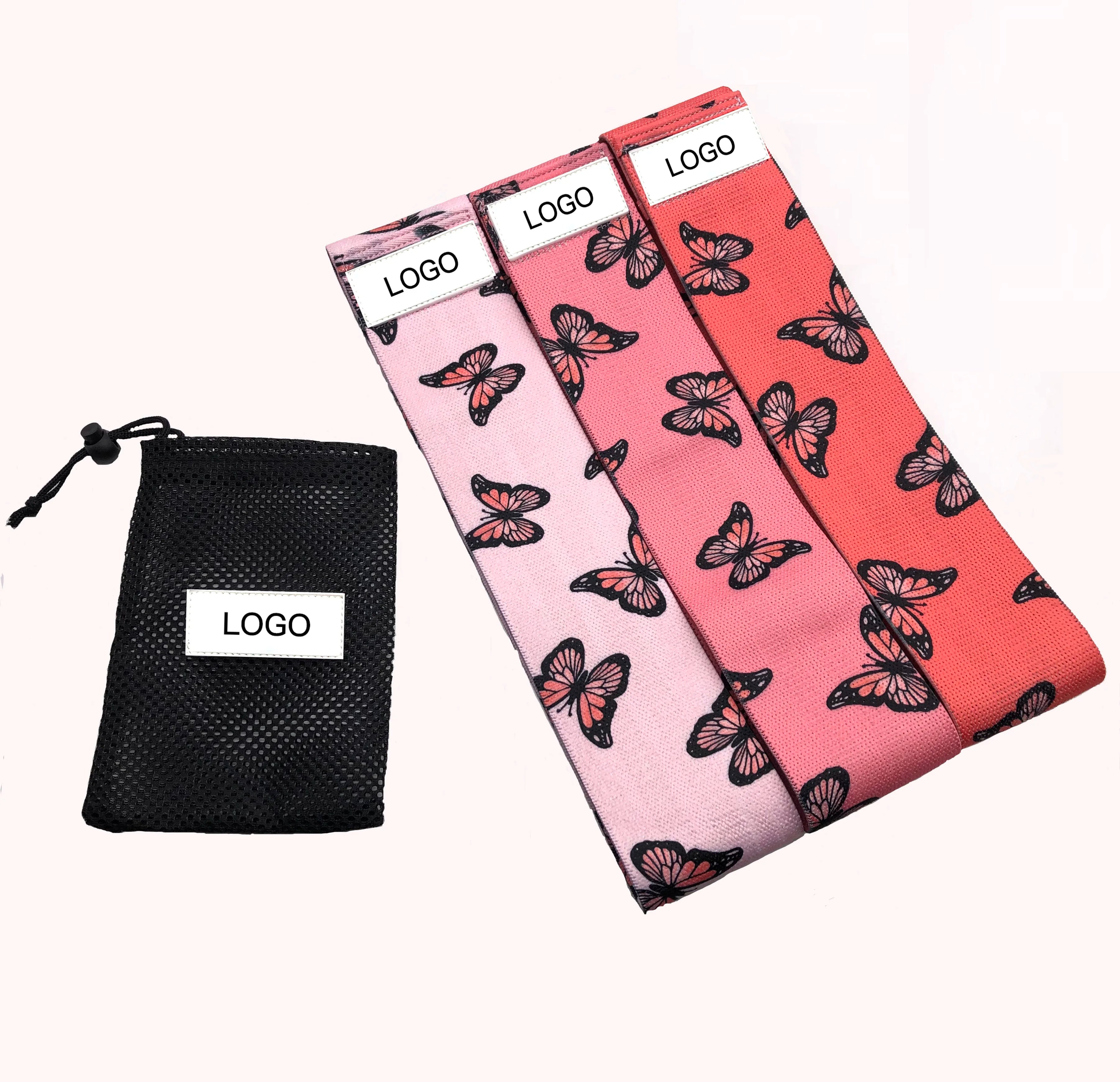 Custom Printing Fabric Leopard Print Exercise Fitness Hip Loop Booty Resistance Bands Set