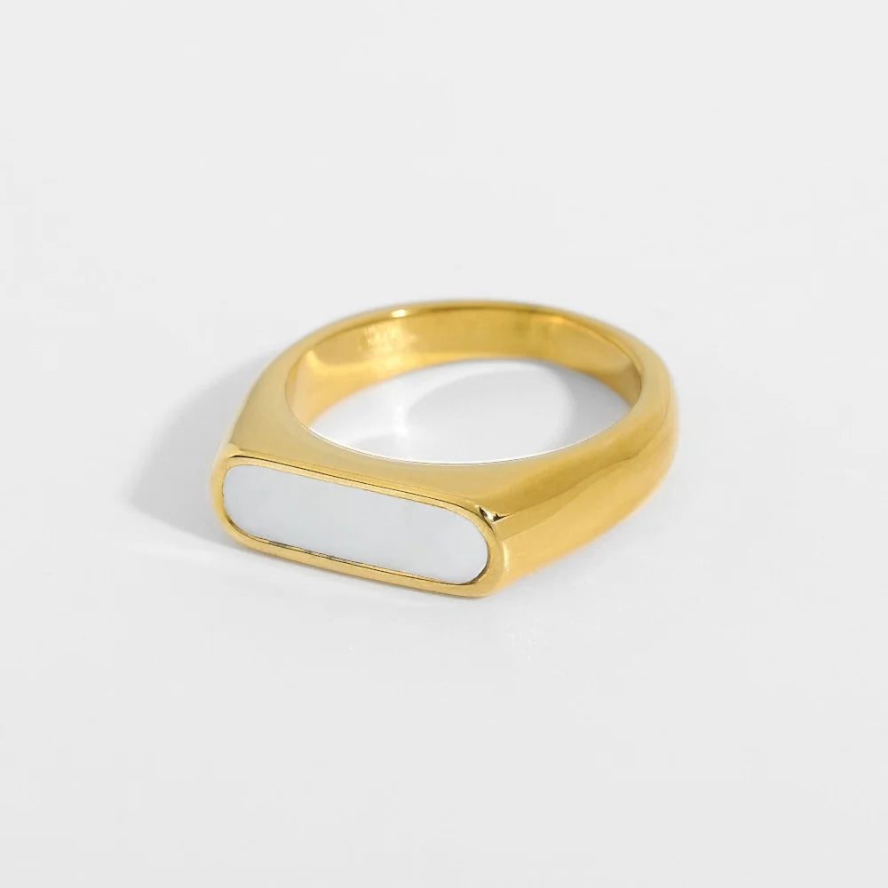 White and Black Rectangle Charm Gold Rings Stainless Steel for Men and Women Jewelry