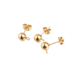 YWBAIYI 4mm/6mm Earring Ball Stud with Ring PVD Real Gold Plating 304 Stainless Steel Accessories Model BY-SSC1 (MOQ 100 Pcs)