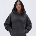 Trendy Sweatshirts Regular Fit Drop Shoulders Hoodies Cotton Fleece Distressed Varsity Oversized Hoodie
