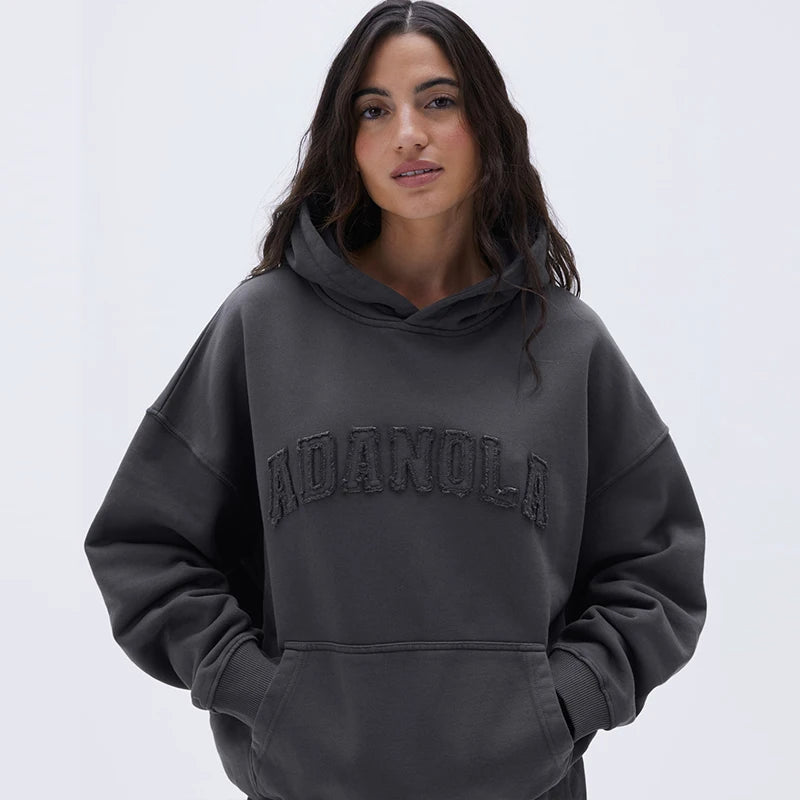 Trendy Sweatshirts Regular Fit Drop Shoulders Hoodies Cotton Fleece Distressed Varsity Oversized Hoodie
