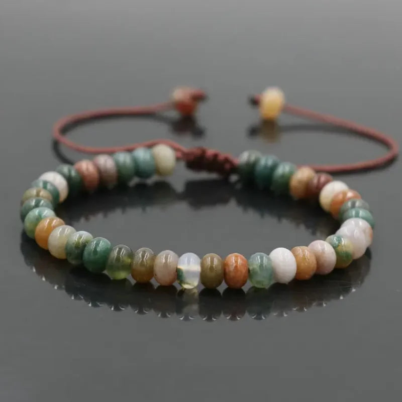 Natural Indian Agate Abacus Stone Bracelet Lapis Lazuli Amazonite Adjustable Beaded Bracelet Yoga Meditation Bracelet for Women