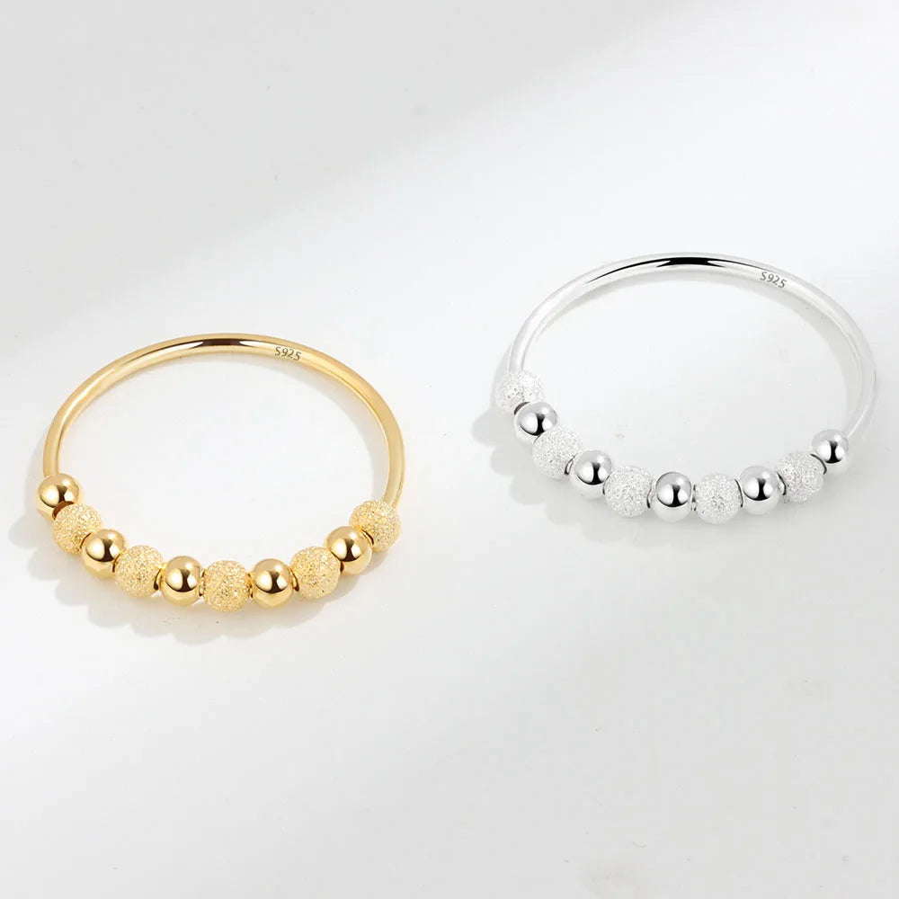 Fashion Anxiety Bead Stress Ring 925 Sterling Silver Multiple Round Bead Finger Ring for Women