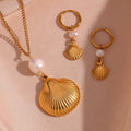 Dreamshow Shell Design Pendant Necklace Gold Plated Stainless Steel Jewelry Set Necklace and Earring Set