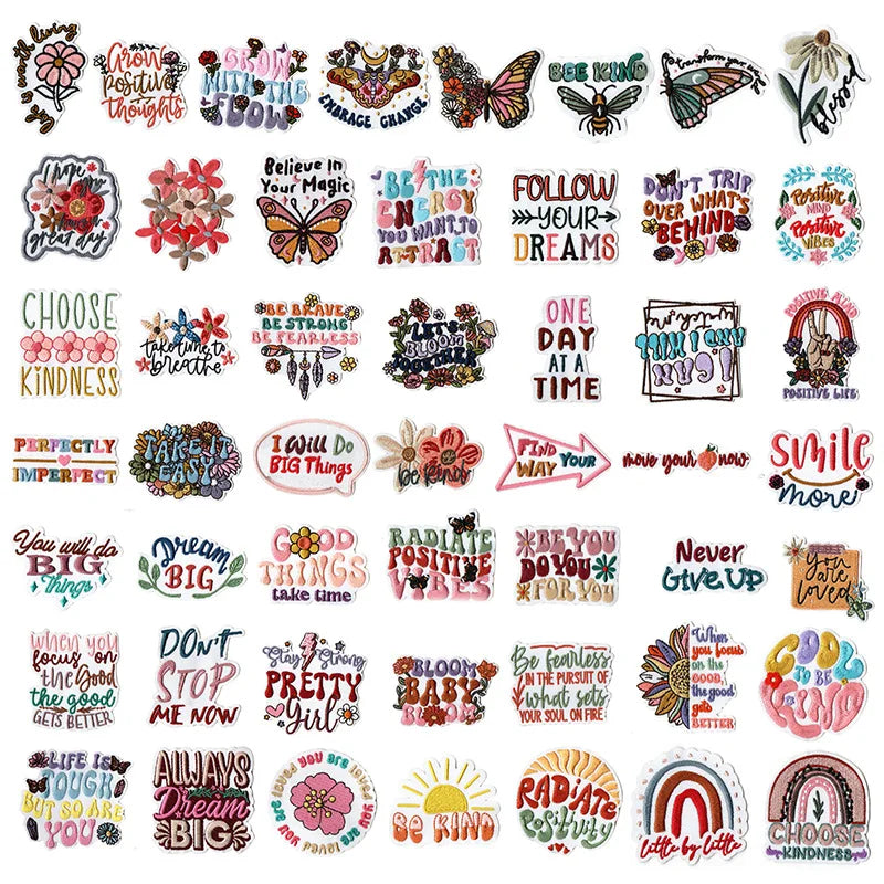 New Design Boho-Chic Inspirational Quotes Embroidered Patch Iron-On/Sew-On Appliques Patches for Clothing Hats Bags Decoration