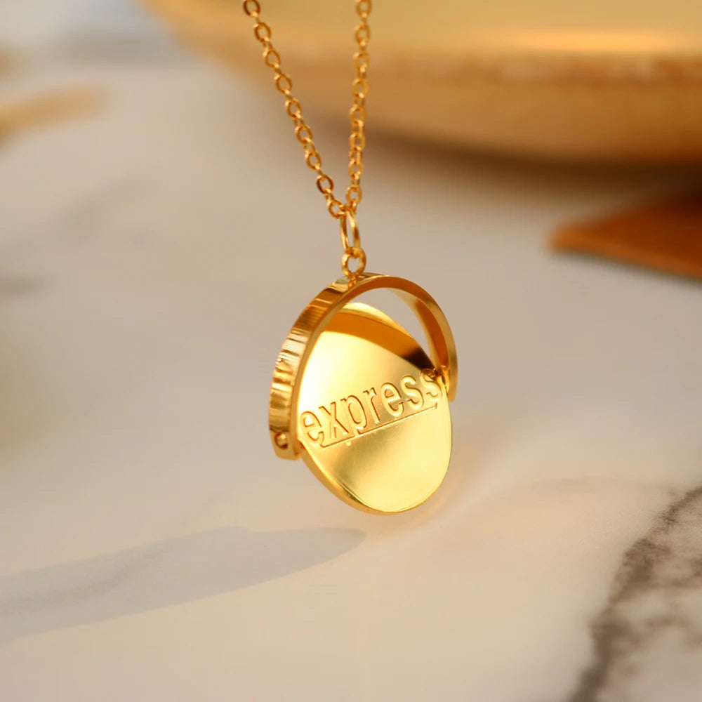 Customized Women Jewelry Rotatable Pendant Necklace 18K Gold Plated Stainless Steel Spinner Pendant Necklace