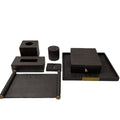 Luxury Eco-Friendly Four-Piece Bathroom Set with Resin Toothbrush Holder and Bamboo Design in Black Sandstone