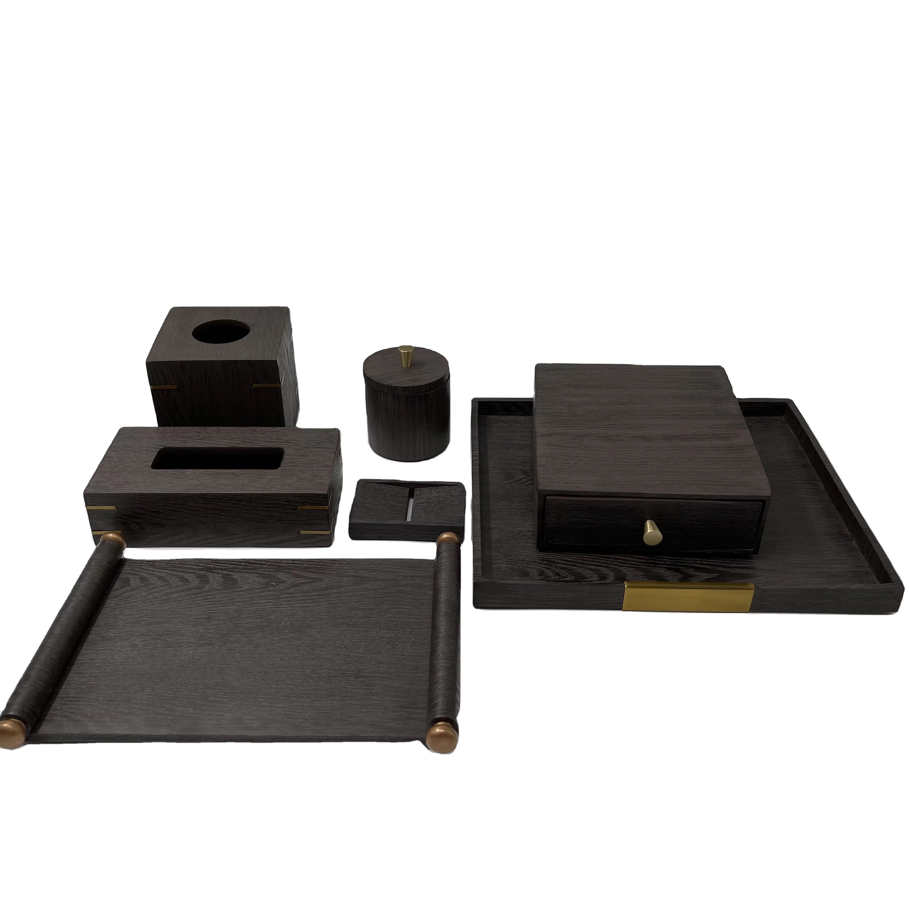 Luxury Eco-Friendly Four-Piece Bathroom Set with Resin Toothbrush Holder and Bamboo Design in Black Sandstone