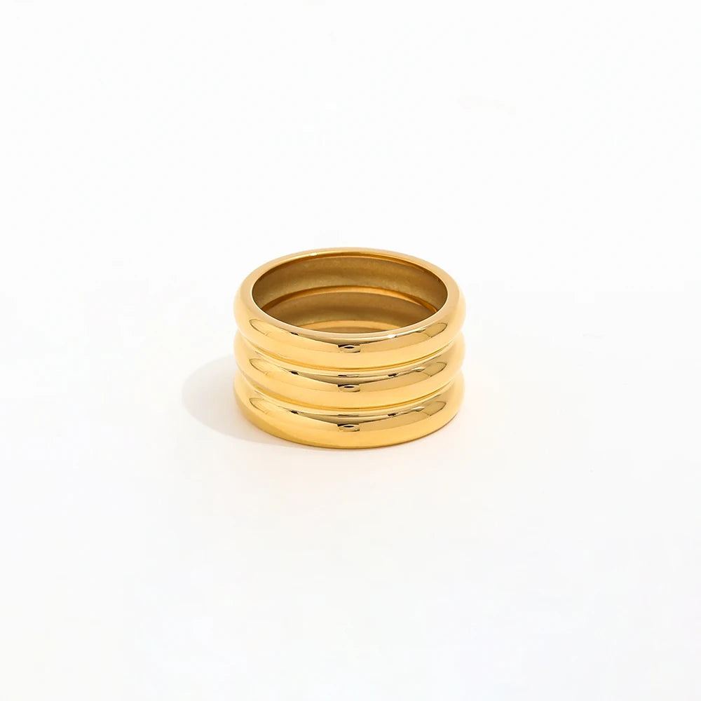 High End 18K PVD Gold Plated Statement Chunky Band Ring Stainless Steel Ring for Women New Trendy Jewelry