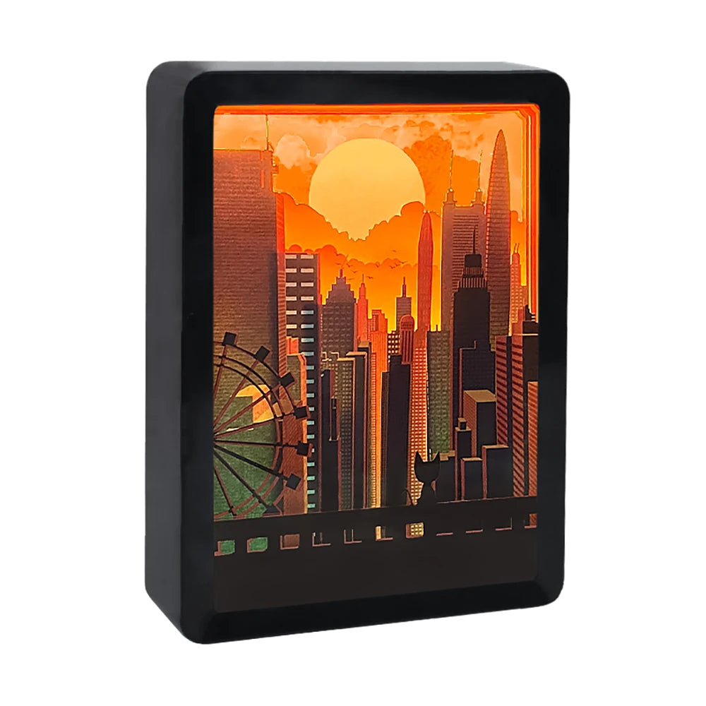 City Sunset Handmade Environment Friendly Paper Lamp Home Decorative Lights Gift Items Custom Picture Shadow Box Frame 3D Night