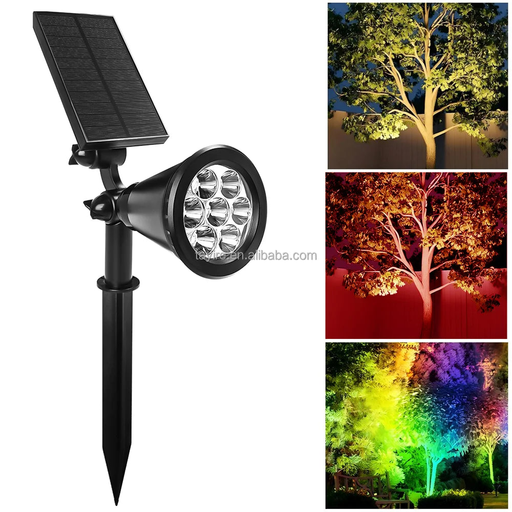 Stock in Germany 7LEDS Outdoor RGB Solar Spotlight IP65 Waterproof LED Garden Lights for Outdoor Spike Light Pathway Landscape