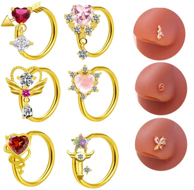 Gaby Gold Plated Stainless Steel Surgical Steel Bulk Wholesale Replaceable Nose Ring with Dangle Face Piercing Jewelry for Gift