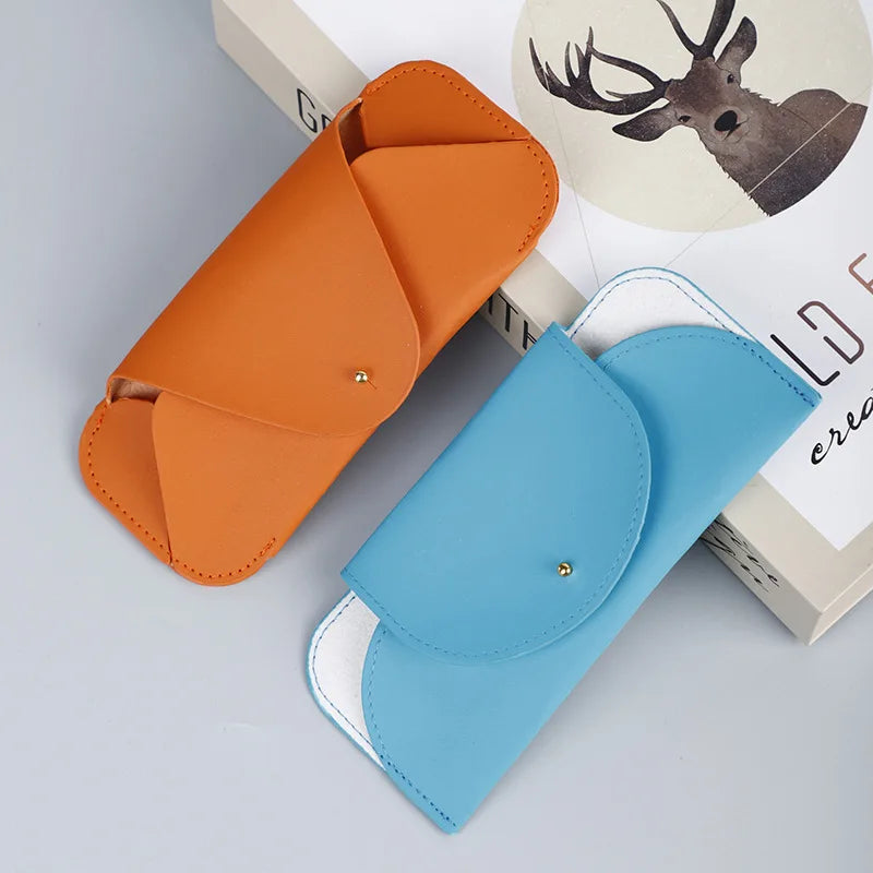 Solid Color PU Leather Foldable Rectangle Glasses Case Simple Portable Dust-Proof Velvet Material Eyeglasses Cases Bags