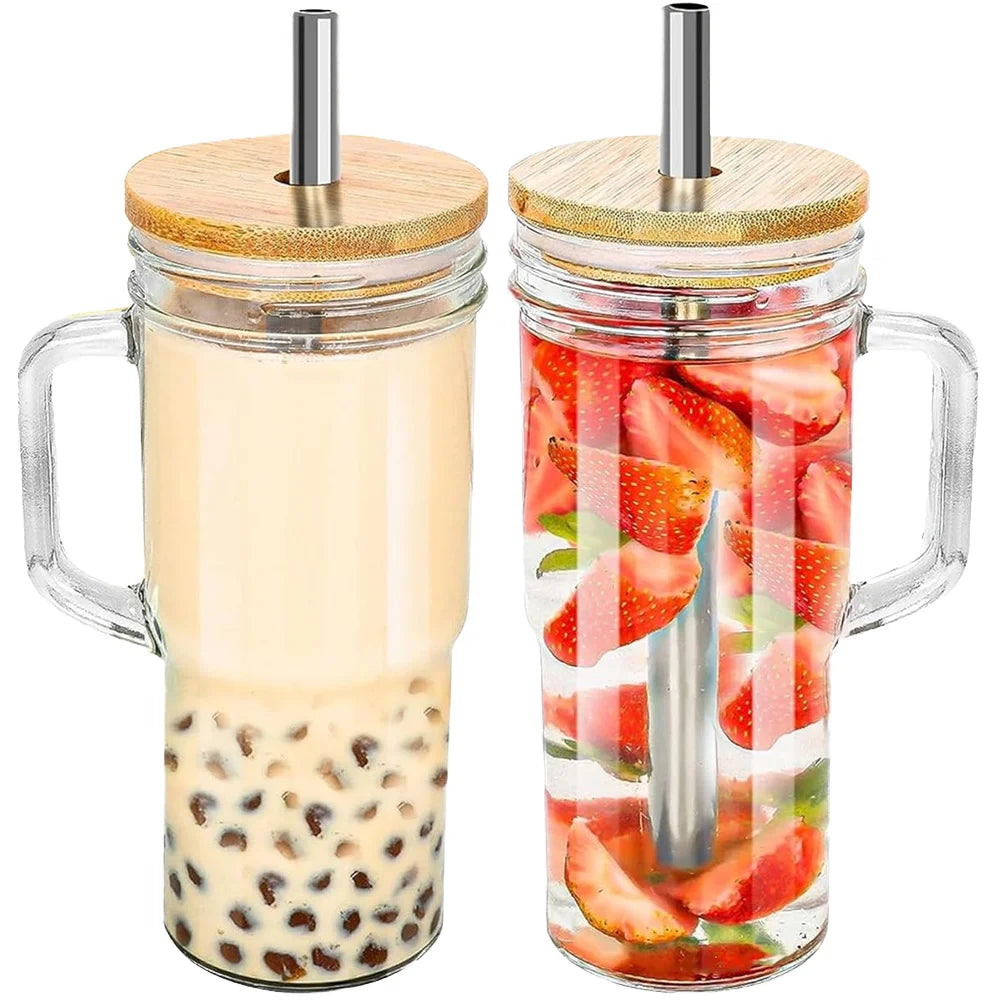New Arrival 24oz Frosted Sublimation Glass Tumbler Clear Coffee Beer Mug Cup Bamboo Lids Plastic Straw Durable Glass Drinkware MegaBDM
