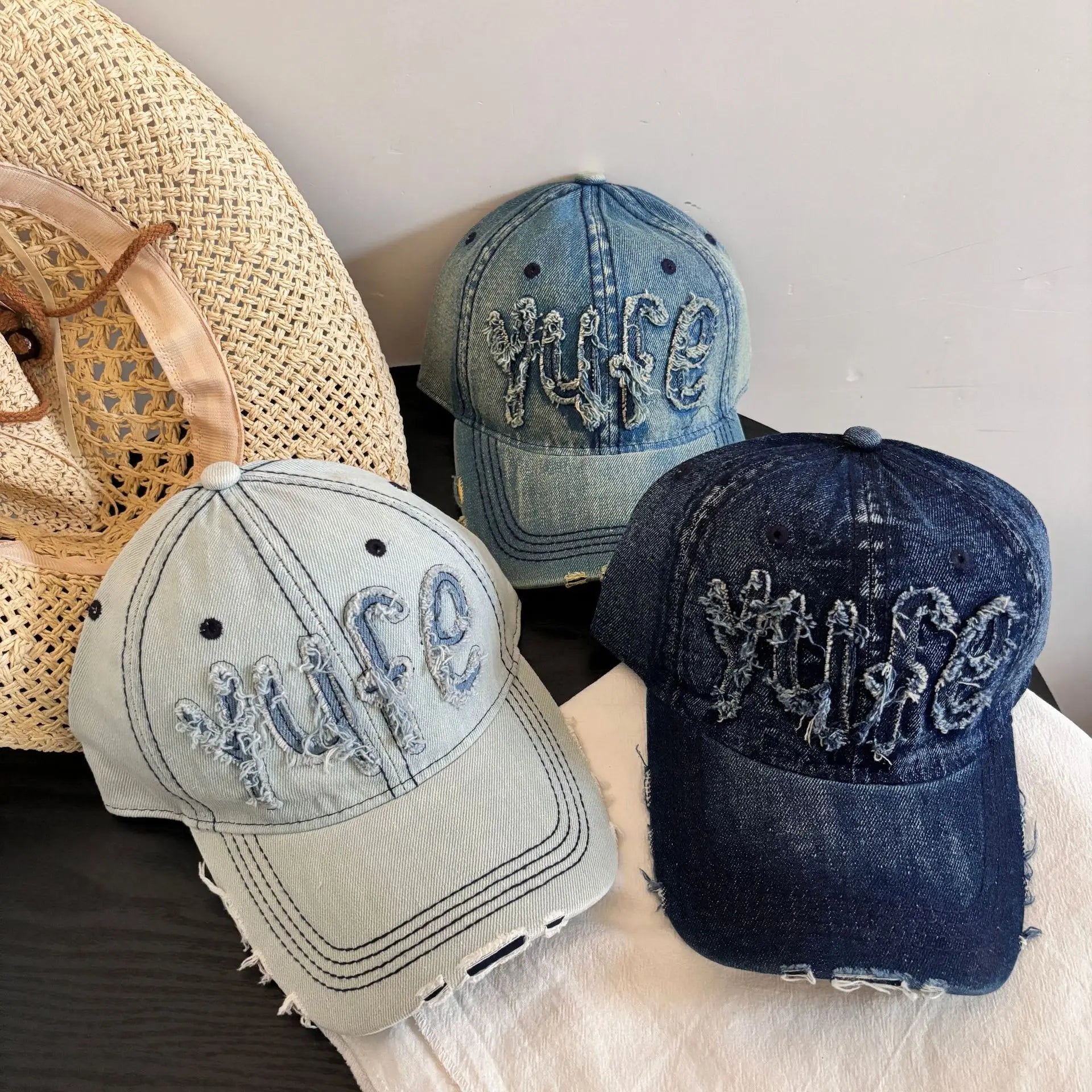 Retro Denim Baseball Cap New Washed Cotton Letter Sunshade Hat for Sporty Street Style in Spring Summer