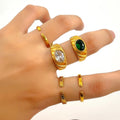 Bulk Waterproof Chic Eternity Stainless Steel Gold 18k Emerald Zircon Diamond Bead Pave Open Cuff Design Finger Ring Jewelry