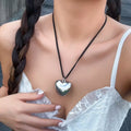 SHIXIN Exaggerated Big Love Heart Pendant Choker Necklace Women Goth Black Adjustable Rope Chain Jewelry Accessories Punk Men