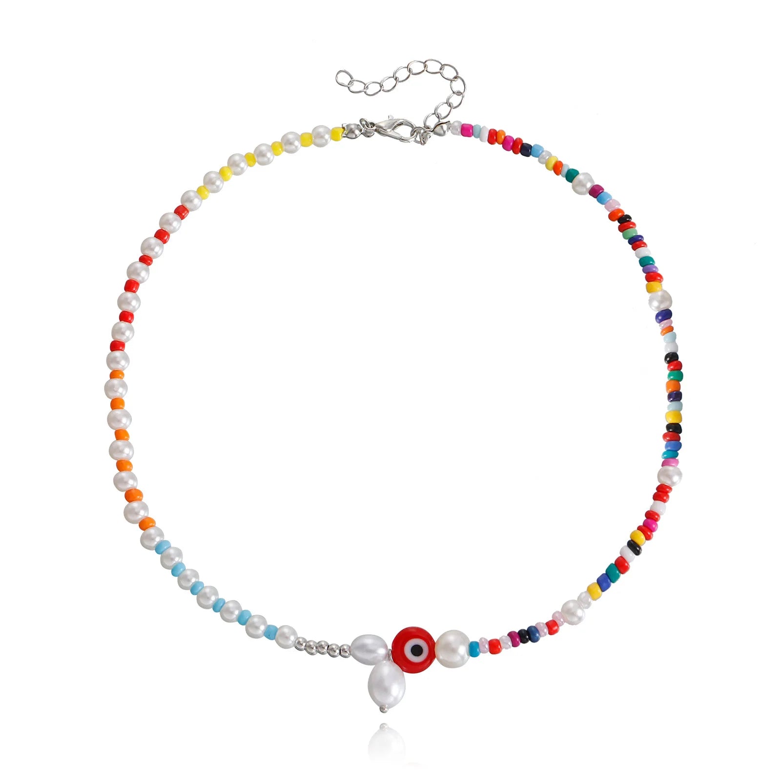 Bohemian Seed Glass Bead Beach Evil Eyes Knitting Necklace GMN019