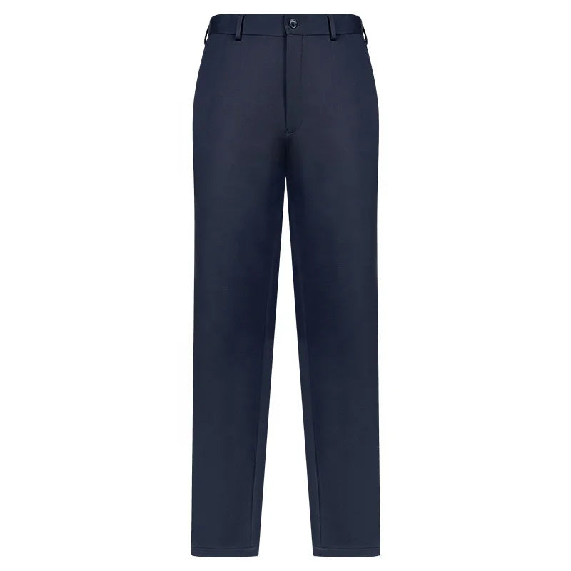 Men's Navy Blue Business Casual Trousers Mid Waist Straight Pattern Heattech Thickened Waterproof Oil-Proof Anti-Fouling Pants