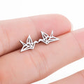 Korean Silver 18K Gold Plated Stainless Steel Little Bird Origami Paper Crane Stud Earrings for Women