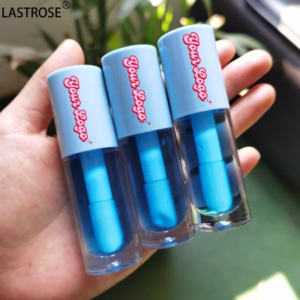 Private Label Blue Tube Blueberry Fruit Flavor Lip Oil Moisturizing Shiny Glossy Lip Oil Waterproof Vegan Color Changing Lip Oil