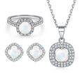Fashion 925 Sterling Silver Real White Opal Gemstone Jewelry Set with Prong Setting Bling Cubic Zircon