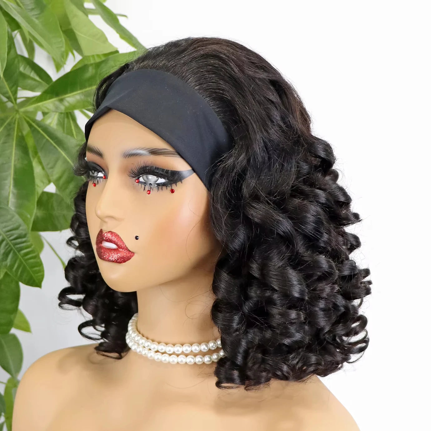 Loose Body Wave Headband Wig Thick Density Natural Color Human Hair Wig None Lace Front Short Bob Glueless Wigs for Black Women