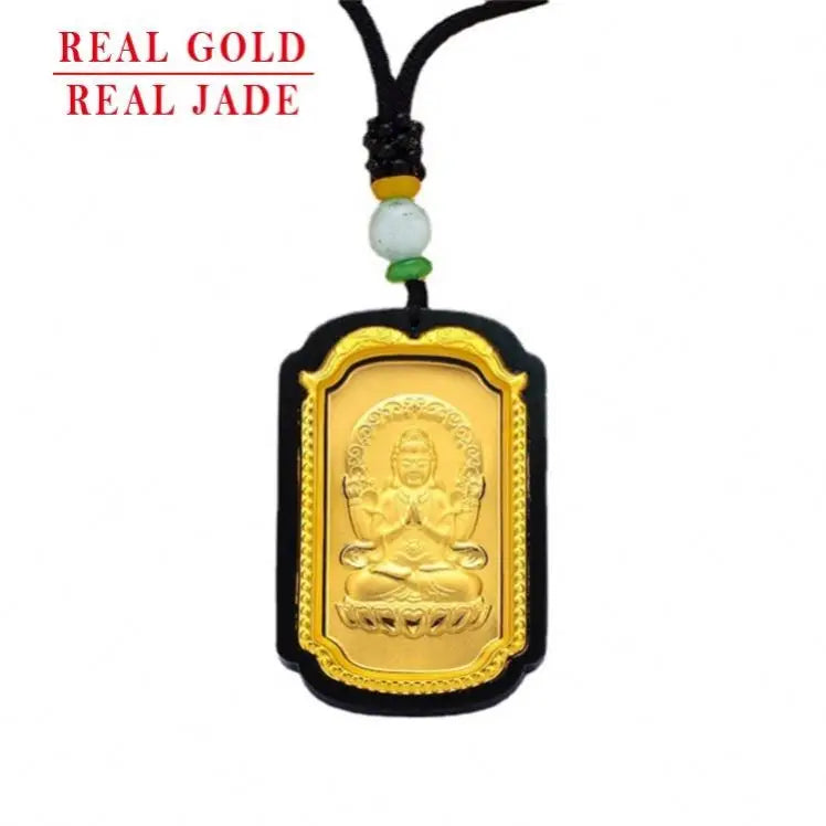 With Hetian Black Inlaid Gold Guanyin Pendant Buddha Jade Crafts Live Wholesale