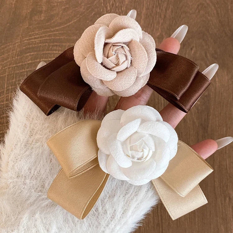 Fashion Camellia Flower Bow Hair Clip Fabric Floral Bowknot Pins Clip Fashion Hair Clip for Women