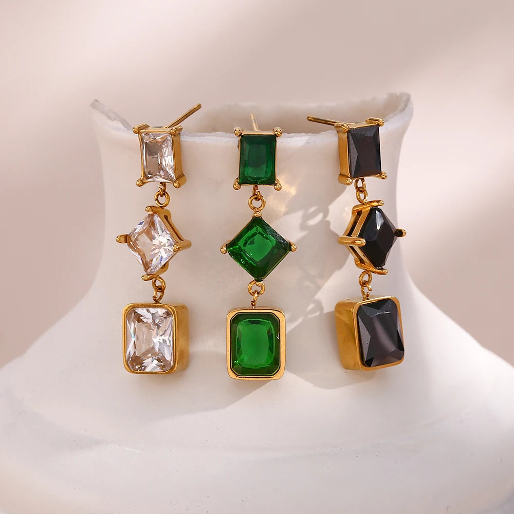 Geometric Zircon Drop Earrings Gold Plated Stainless Steel Earring Christmas Gifts for Women