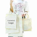 Eco-Friendly Recycled Cotton Canvas Tote Bag Long Rope Custom Logo Reusable Shopping Bag for Retail Gift Packaging (Wholesale)