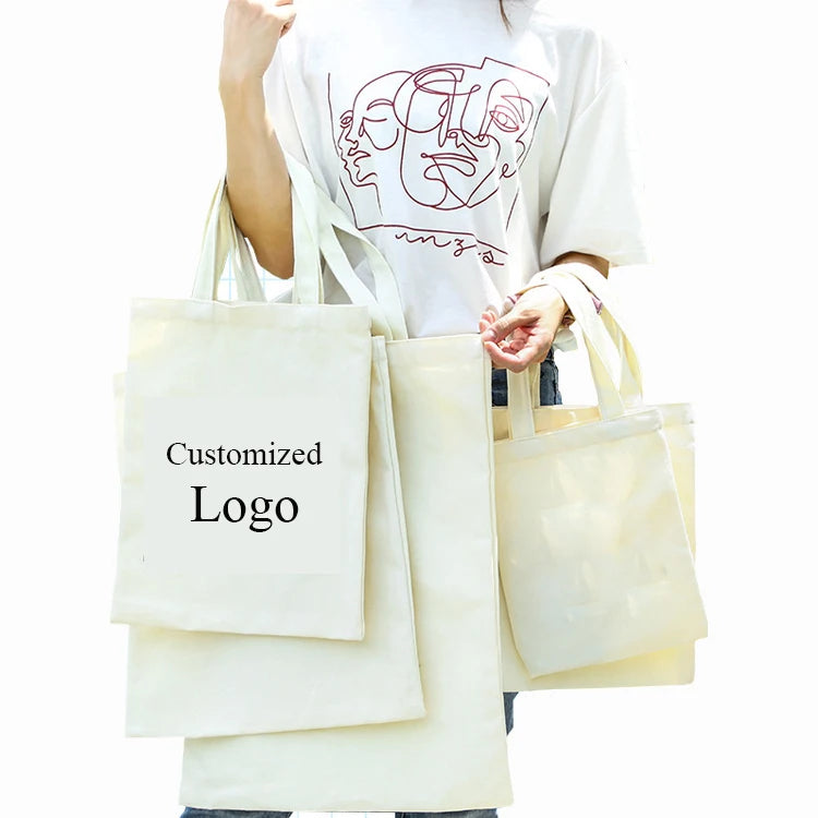 Eco-Friendly Recycled Cotton Canvas Tote Bag Long Rope Custom Logo Reusable Shopping Bag for Retail Gift Packaging (Wholesale)