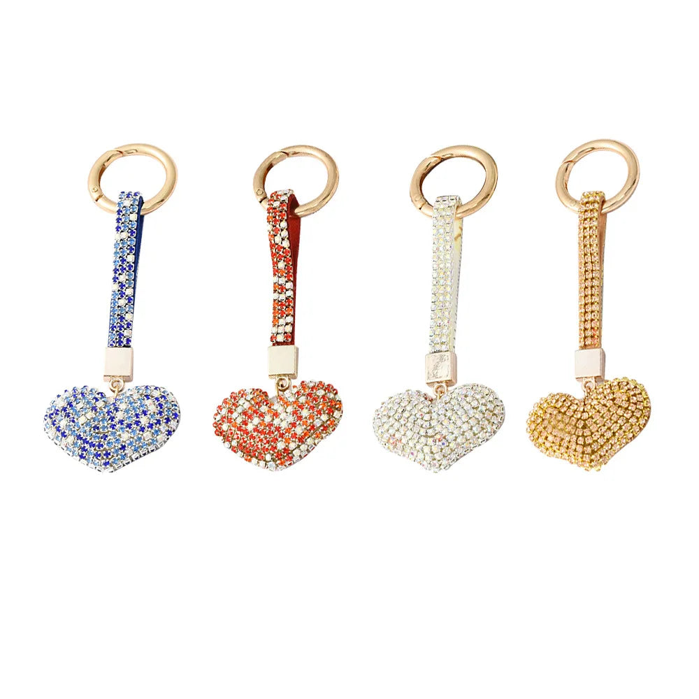 Fashion Bling Crystal Rhinestone Couples Key Chains Full Diamond Peach Heart Shape Keychain Lovers Key Rings Gift Heart Keychain