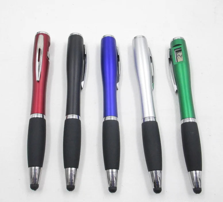 Factory Supplies Plastic Ballpoint Pen with Digital Clock Plastic Ball Pen with Watch Stylus Pen for Promotional Gifts