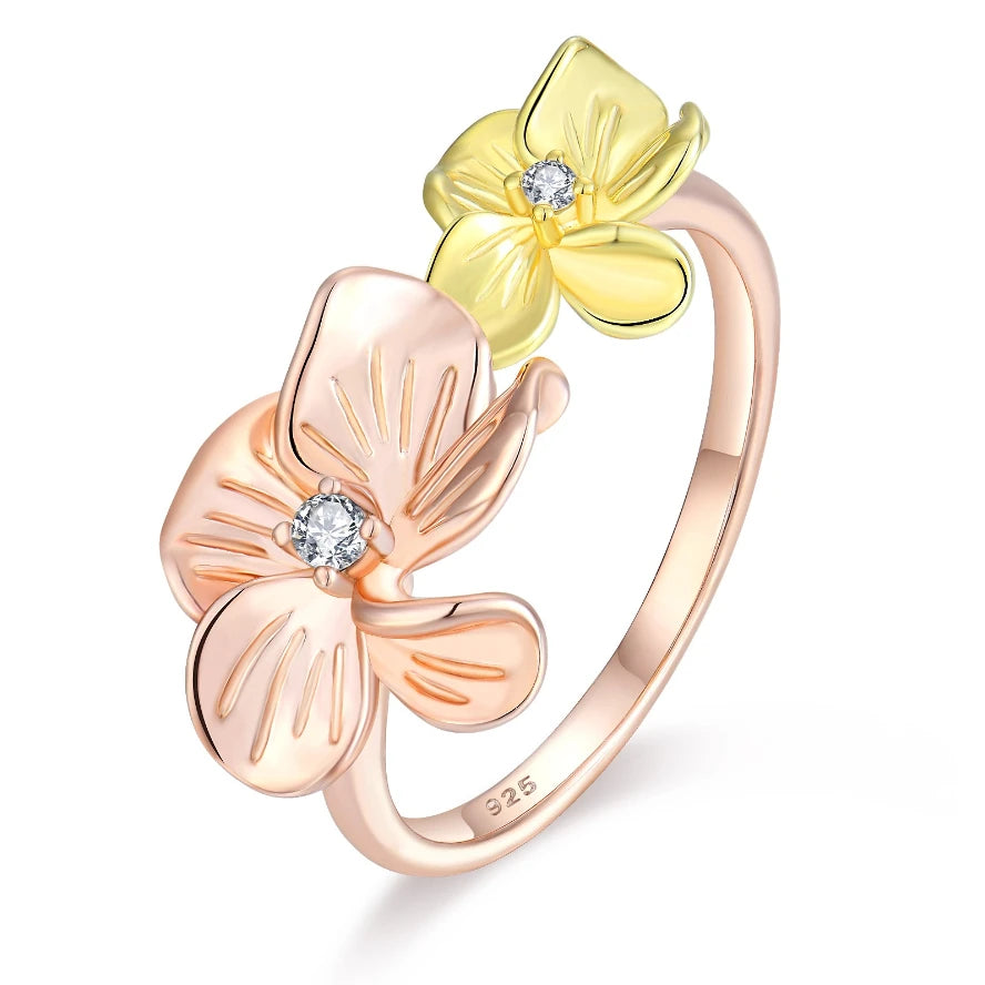 Rose Gold Plated Orchid Flower Ring With 925 Sterling Silver