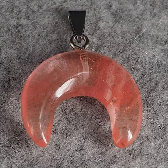 Huiying Top Sell Moon Shaped Gemstones Necklace Natural Crystal stone pendants carvings pendant Jewelry