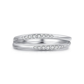 Ailmay Trendy 925 Sterling Silver Double Layer Line Simple Clear CZ Finger Ring for Women Exquisite Statement Jewelry Gift
