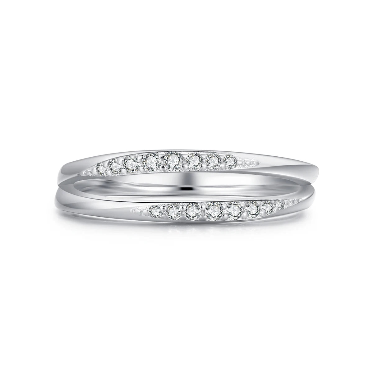 Ailmay Trendy 925 Sterling Silver Double Layer Line Simple Clear CZ Finger Ring for Women Exquisite Statement Jewelry Gift