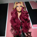 Highlight Red Blonde Mixed Colored 13x4 HD for Wig Long Straight 100% Virgin Brazilian Remy Shiny Shedding-Resistant